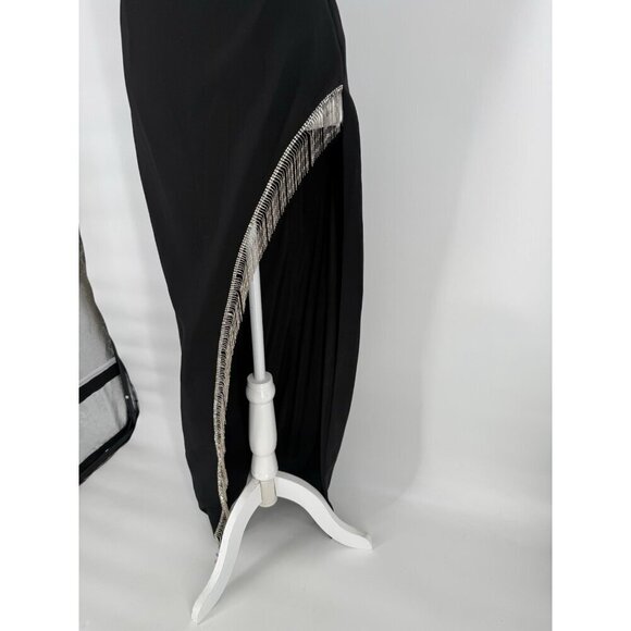 Mac Duggal Size 2 Black 27447 one shoulder rhinestone fringe gown Dress Prom New - Picture 15 of 16